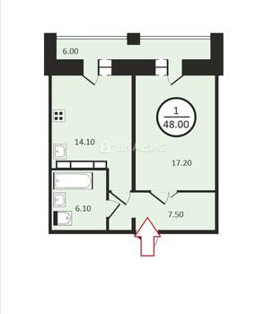 1-к квартира, на длительный срок, 48м2, 10/17 этаж