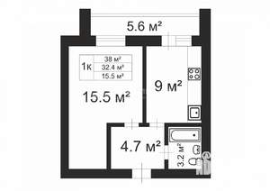 1-к квартира, на длительный срок, 38м2, 8/15 этаж