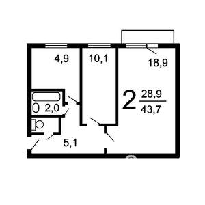 2-к квартира, на длительный срок, 44м2, 2/9 этаж