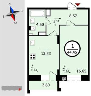 1-к квартира, на длительный срок, 44м2, 17/19 этаж