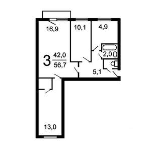 3-к квартира, на длительный срок, 56м2, 2/5 этаж