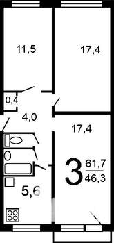 3-к квартира, на длительный срок, 60м2, 3/5 этаж