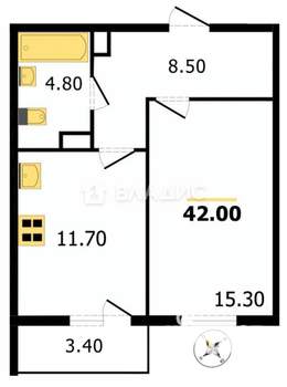 1-к квартира, на длительный срок, 41м2, 4/19 этаж
