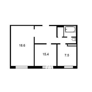 2-к квартира, на длительный срок, 44м2, 2/4 этаж