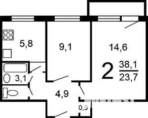 2-к квартира, на длительный срок, 37м2, 1/2 этаж