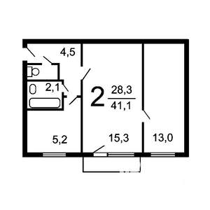 2-к квартира, на длительный срок, 43м2, 4/5 этаж