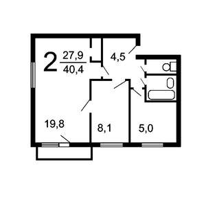 2-к квартира, на длительный срок, 42м2, 3/5 этаж