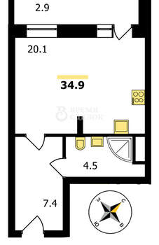 Студия квартира, вторичка, 32м2, 11/18 этаж