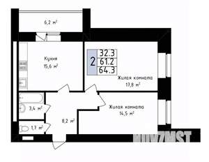 2-к квартира, вторичка, 64м2, 1/14 этаж