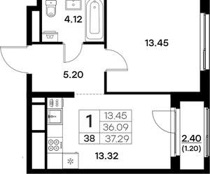 1-к квартира, вторичка, 37м2, 4/17 этаж