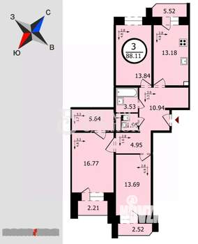 3-к квартира, вторичка, 86м2, 9/17 этаж