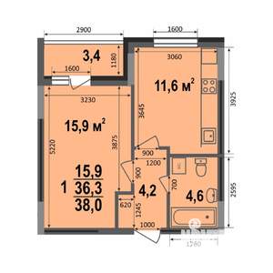 1-к квартира, строящийся дом, 38м2, 1/17 этаж