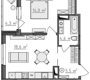 1-к квартира, вторичка, 45м2, 9/9 этаж