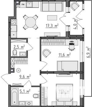 2-к квартира, вторичка, 62м2, 1/9 этаж