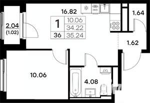 1-к квартира, вторичка, 35м2, 4/17 этаж