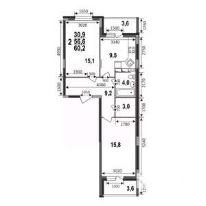 2-к квартира, вторичка, 60м2, 6/17 этаж