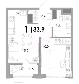 1-к квартира, вторичка, 34м2, 7/16 этаж