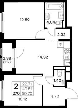 2-к квартира, вторичка, 51м2, 7/17 этаж