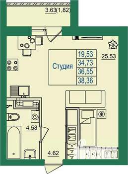 Студия квартира, вторичка, 37м2, 2/8 этаж