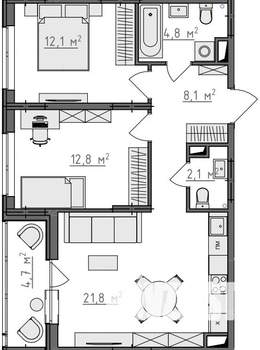 2-к квартира, вторичка, 64м2, 8/9 этаж