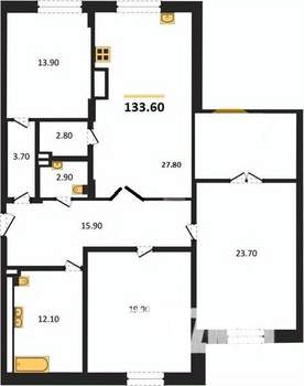 3-к квартира, сданный дом, 134м2, 3/3 этаж