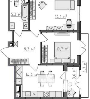 2-к квартира, вторичка, 57м2, 3/9 этаж