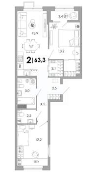 2-к квартира, вторичка, 63м2, 2/16 этаж