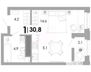 1-к квартира, вторичка, 31м2, 14/17 этаж
