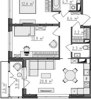 2-к квартира, вторичка, 66м2, 2/9 этаж