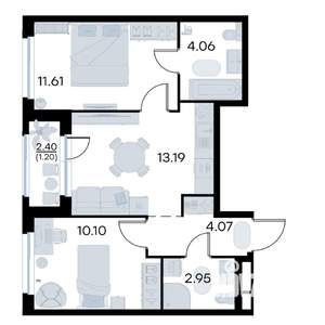 2-к квартира, вторичка, 47м2, 16/17 этаж