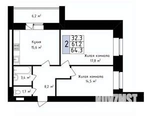 2-к квартира, вторичка, 64м2, 3/14 этаж