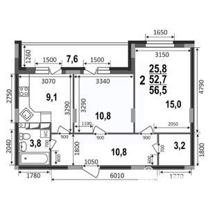 2-к квартира, строящийся дом, 57м2, 4/17 этаж