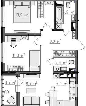 2-к квартира, вторичка, 60м2, 7/9 этаж