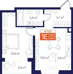1-к квартира, вторичка, 45м2, 1/9 этаж