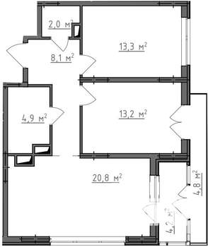 2-к квартира, вторичка, 66м2, 3/9 этаж