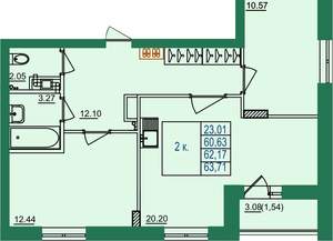 2-к квартира, вторичка, 62м2, 2/8 этаж