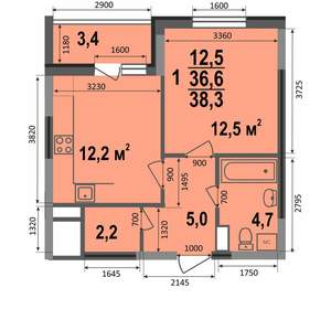 1-к квартира, вторичка, 38м2, 14/17 этаж