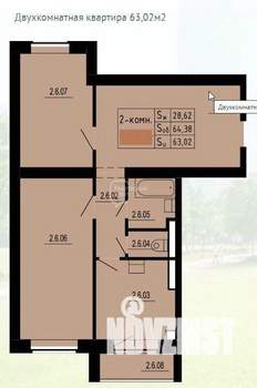 2-к квартира, вторичка, 64м2, 8/8 этаж