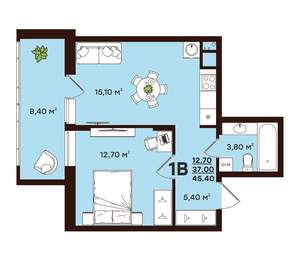 1-к квартира, вторичка, 45м2, 9/17 этаж