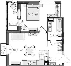 1-к квартира, вторичка, 45м2, 3/9 этаж