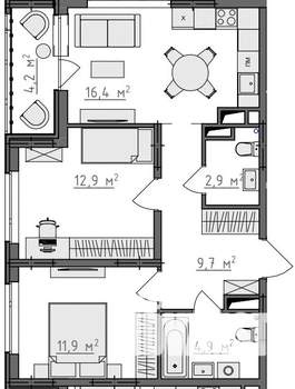 2-к квартира, вторичка, 61м2, 9/9 этаж