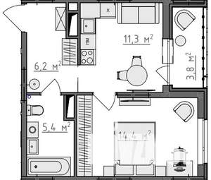 1-к квартира, вторичка, 39м2, 9/9 этаж