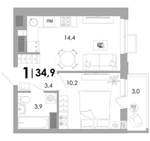 1-к квартира, вторичка, 35м2, 10/16 этаж