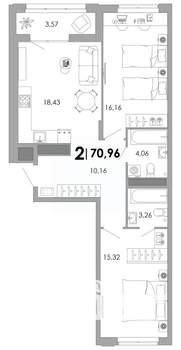 2-к квартира, вторичка, 71м2, 13/17 этаж