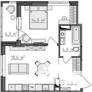 1-к квартира, вторичка, 45м2, 9/9 этаж
