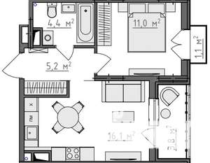 1-к квартира, вторичка, 39м2, 3/9 этаж