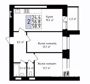 2-к квартира, вторичка, 59м2, 3/14 этаж