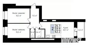 2-к квартира, вторичка, 62м2, 3/14 этаж