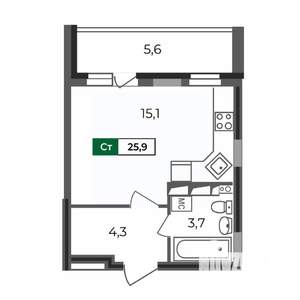 Студия квартира, вторичка, 26м2, 14/17 этаж