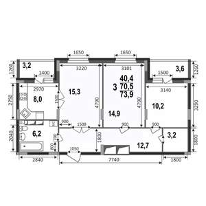 3-к квартира, вторичка, 74м2, 15/17 этаж
